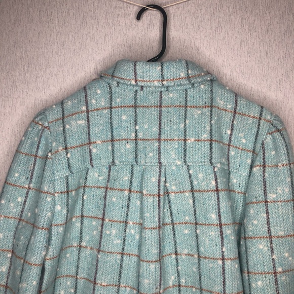 NWT Greylin Sammy Puff Sleeve Shacket Powder Blue Check Print Size L Wool Blend - Picture 11 of 16